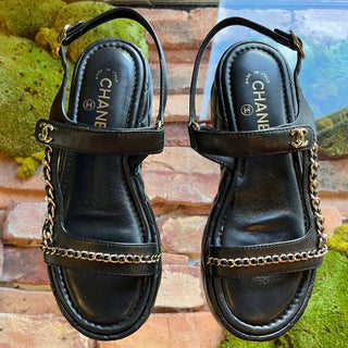 CHANEL Strappy Quilted Black Lambskin Platform Sandals SZ 39 (US 9)