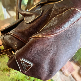 PRADA Buckle Striped Brown Shoulder Bag