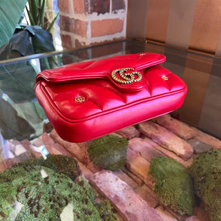 GUCCI GG Marmont Mini Red Matelassé Double G Studs Torchon Shoulder Bag