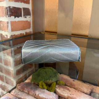 SAINT LAURENT Cassandre YSL Monogram Silver Chevron Leather Wallet