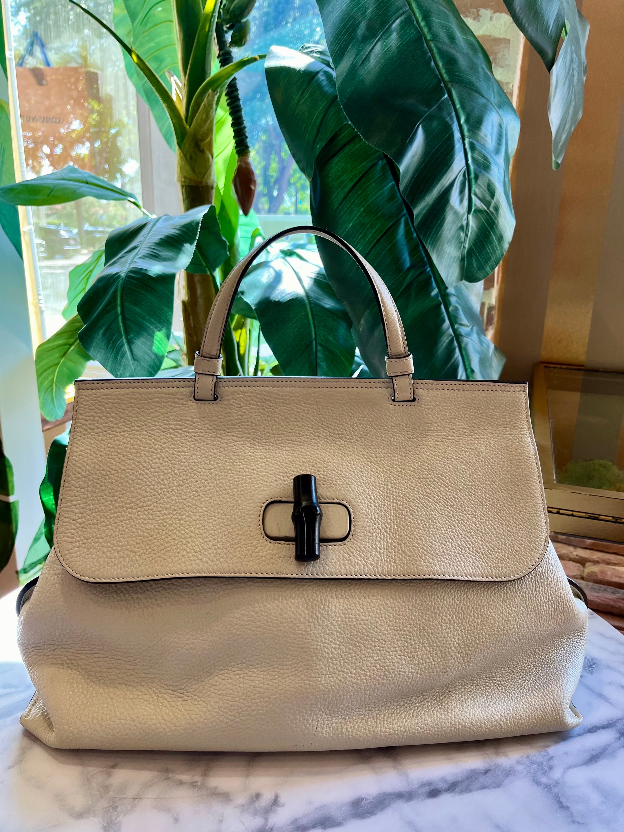 GUCCI  Daily Bamboo Ivory Top Handle Bag