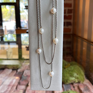 DAVID YURMAN Pearl Station 925 Sterling Silver Long Necklace DIA302