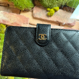 CHANEL French Black Caviar Quilted CC Wallet