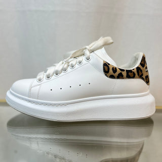 ALEXANDER MCQUEEN Larry Cheetah White Leather Sneakers SZ 37.5