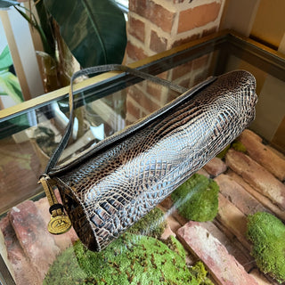 BRAHMIN Brown Vintage Croc Embossed Leather East West Shoulder Bag