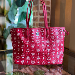 MCM Liz Reversible Red Visetos Monogram Canvas Shopper Tote Bag