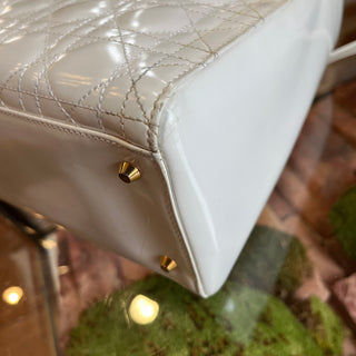 DIOR White Medium Lady Dior Vintage Patent Leather