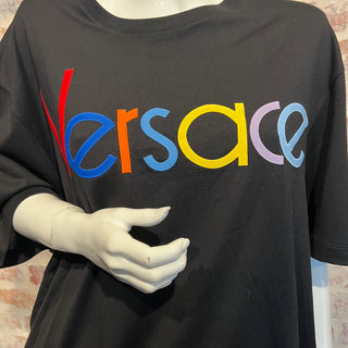 VERSACE Black Multicolor Logo Embroidered Cotton T-Shirt SZ3XL