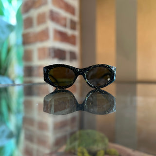 PRADA SPR20Z Black Marble Acetate Oval Eye Sunglasses