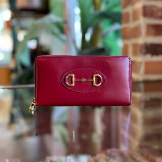 GUCCI 1955 Horsebit Red Leather Zip Around Wallet