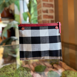 BURBERRY Red Leather Check Canvas Pouch Insert