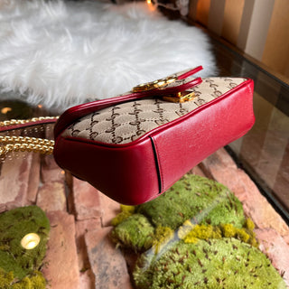 GUCCI GG Marmont Diagonal Quilted GG Canvas Flap Crossbody Bag