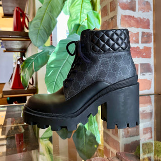 GUCCI Apollo Calfskin GG Supreme Nappa Samoa Quilted Lace Up Ankle Boots 39(9US)