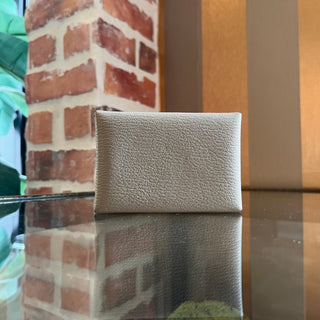 HERMES Calvi Beige Leather Card Case
