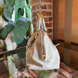 PRADA Bauletto Cream Glace Calfskin Leather Satchel