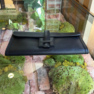 HERMES Jige 29 Black Swift Leather Clutch Bag