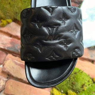 LOUIS VUITTON Emprinte Monogram Puffer Black Leather Slides SZ 37.5 (US 7.5)