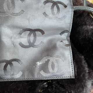 CHANEL Chocolate Brown Rabbit Fur Drawstring Shoulder Bag