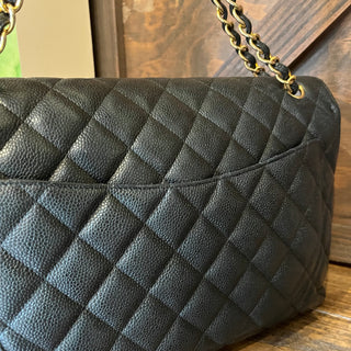 CHANEL Maxi Single Flap Black Caviar Leather Shoulder Bag