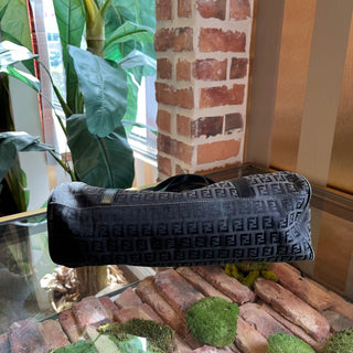 FENDI Black Zucchino Canvas Shoulder Bag