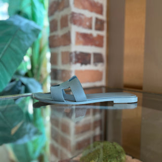 HERMES Oran Blue Leather Sandals SZ 39.5 (US 9.5)