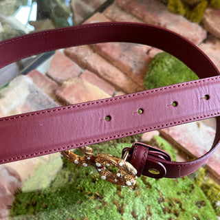 DOLCE & GABBANA Amore Pearl Logo Maroon Leather Belt