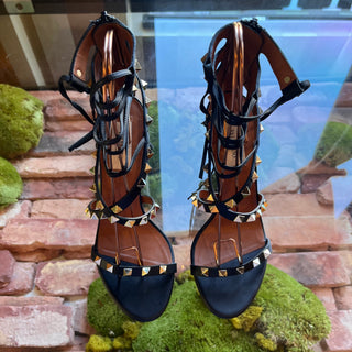 VALENTINO Black Leather Rockstud Tie Up Heels SZ 37 (US 7)