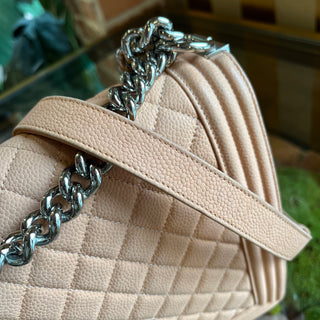 CHANEL Large Boy Bag Peach Quilted Matte Caviar Leather Shoulder Bag