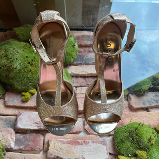 JIMMY CHOO Rose Gold Glitter Cork Wedges SZ 35 (US 5)