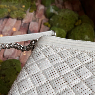 CHANEL Medium Boy Bag White Perforated Leather Shoulder Bag