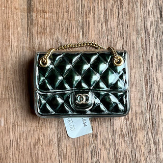 CHANEL Transparent Green Resin Classic Flap Bag Pin Brooch