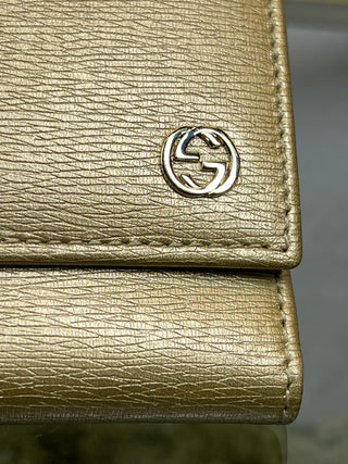 GUCCI GG Logo Gold Leather Long Wallet