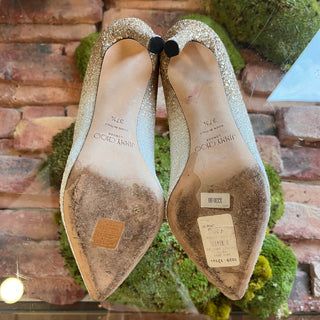 JIMMY CHOO White Gold Ombre Coarse Glitter Pumps SZ 37.5 (US 7.5)