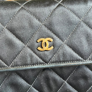 CHANEL Black Satin Vintage Rope Strap Shoulder Bag