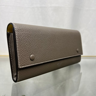 CELINE Leather Gray Neon Green Long Wallet