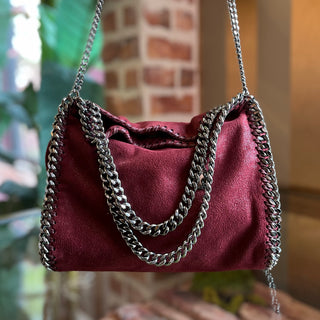 STELLA MCCARTNEY Falabella Fold-Over Small Red Shaggy Deer Tote Bag