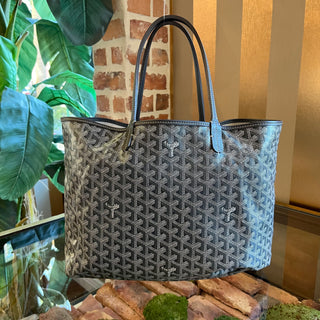 GOYARD ST Louis PM Grey Goyardine Canvas Chevroches Calfskin Tote