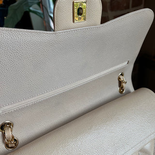 CHANEL Jumbo Double Flap Beige Caviar Quilted Leather Shoulder Bag