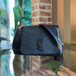SAINT LAURENT Nolita Black Grain De Poudre Shoulder Bag