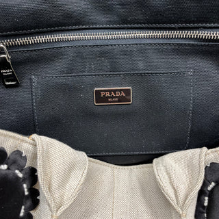 PRADA Canapa Mistolino Satin Floral Applique Tote