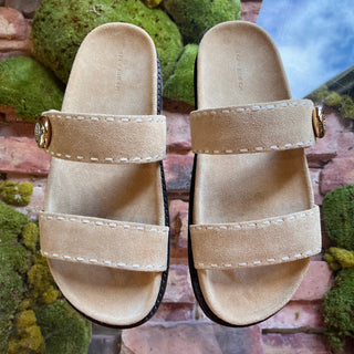 TORY BURCH Romy Sport Beige Suede Slides SZ 10