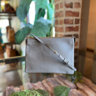 CELINE Trio Small Gray Pebbled Leather Crossbody Bag