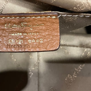 SALVATORE FERRAGAMO Brown Metallic Canvas Top Handle