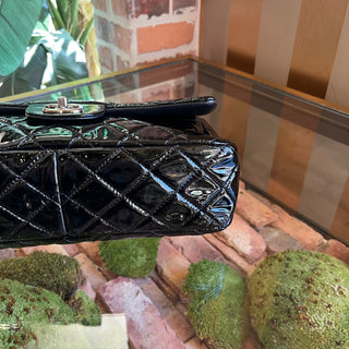 CHANEL Single Flap Black Patent Leather Shoulder Bag