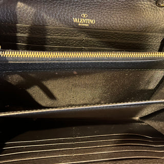 VALENTINO Rockstud Black Calfskin Leather Wallet On Chain