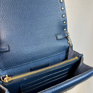 VALENTINO GARAVANI Vitello Rockstud Blue Wallet on Chain