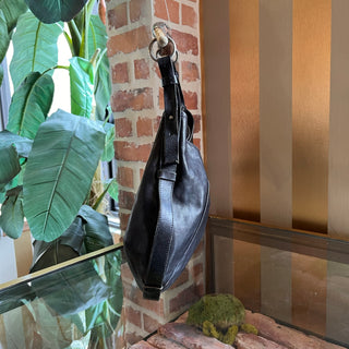 SAINT LAURENT Mombasa Horn Black Leather Vintage Hobo Bag