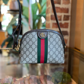 GUCCI Ophidia Web Small Beige Brown Leather Crossbody Bag