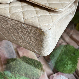 CHANEL Double Flap Classic Medium Beige Caviar Leather Shoulder Bag