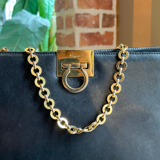 SALVATORE FERRAGAMO Vintage Black Leather Chain Clutch